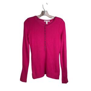 Autumn‎ Cashmere Sweater Womens Sz XS Magenta Studded Skull Detail Half Button